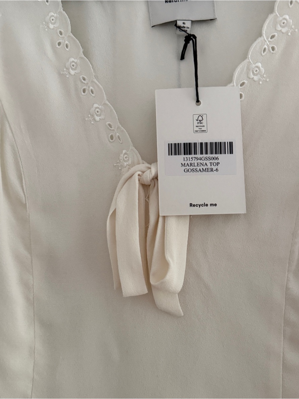 Reformation Cream Eyelet Trim Silk Tank - Picture 4 of 4